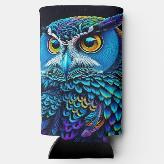 AI gegenereerde kleurrijke Uil Seltzer Blikjeskoeler (Achterkant)