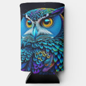 AI gegenereerde kleurrijke Uil Seltzer Blikjeskoeler (Voorkant)