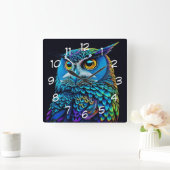 AI gegenereerde kleurrijke Uil Vierkante Klok (Huis)