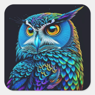 AI gegenereerde kleurrijke Uil Vierkante Sticker