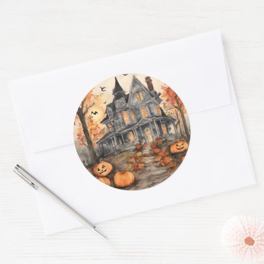 AI Gegenereerde Spooky Oude Huis Halloween Sticker (Envelop)