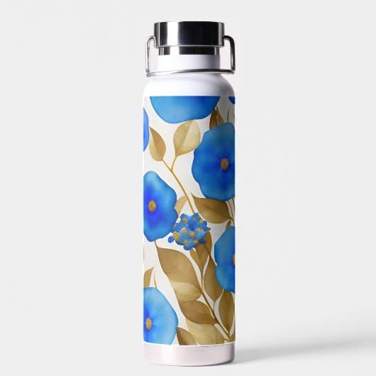 AI Generated Art *Blauw bloemetjesontwerp* Waterfles (Achterkant)