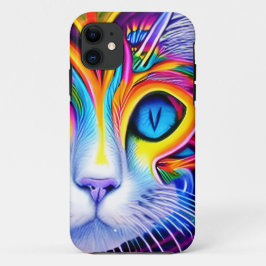 AI Generated Artsy Cool Blue Eyed Abstract Cat Case-Mate iPhone Case