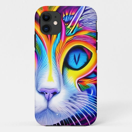 AI Generated Artsy Cool Blue Eyed Abstract Cat Case-Mate iPhone Case (Achterkant)