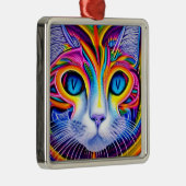 AI Generated Artsy Cool Blue Eyed Abstract Cat Metalen Ornament (Rechts)