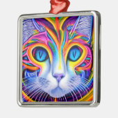 AI Generated Artsy Cool Blue Eyed Abstract Cat Metalen Ornament (Links)
