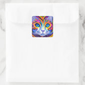 AI Generated Artsy Cool Blue Eyed Abstract Cat Vierkante Sticker (Tas)