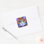 AI Generated Artsy Cool Blue Eyed Abstract Cat Vierkante Sticker (Envelop)