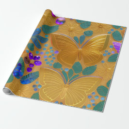 AI Generated - Golden Butterflies Decorative Art Cadeaupapier