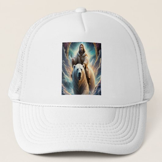 (AI Generated) Jesus op een polair beer 5x7 Trucker Pet (Voorkant)