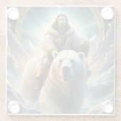 (AI Generated) Jesus op een polair beer Glazen Onderzetter (Achterkant)