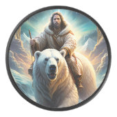 (AI Generated) Jesus op een polair beer Hockey Puck (Voorkant)