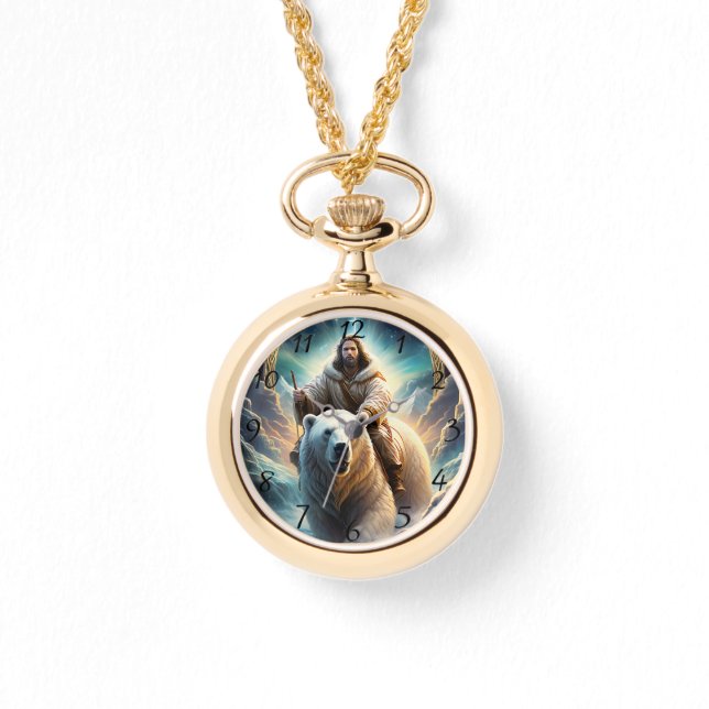 (AI Generated) Jesus op een polair beer Horloge (Voorkant)