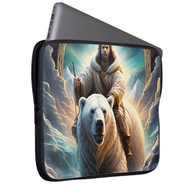 (AI Generated) Jesus op een polair beer Laptop Sleeve (Voorkant Rechts)