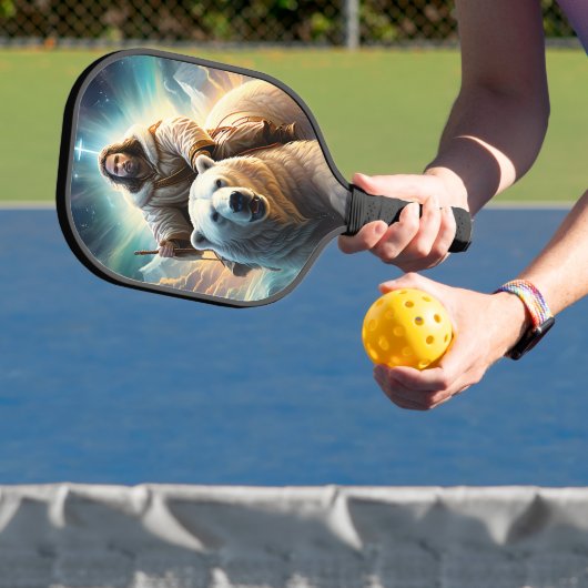 (AI Generated) Jesus op een polair beer Pickleball Paddle (Insitu)