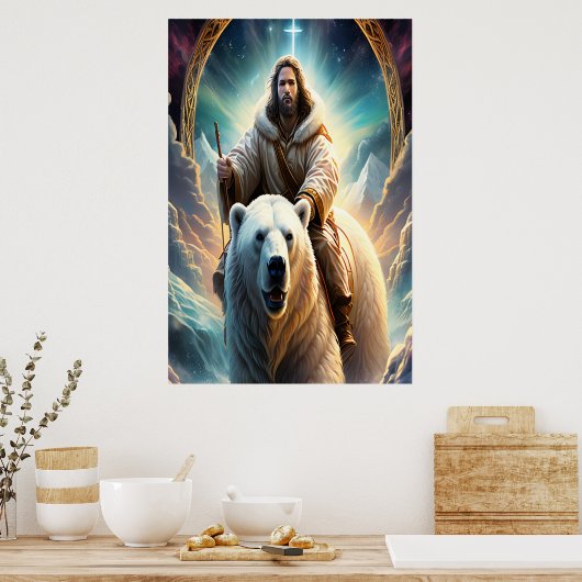 (AI Generated) Jesus op een polair beer Poster (Keuken)
