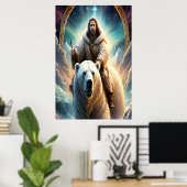 (AI Generated) Jesus op een polair beer Poster (Thuiskantoor)