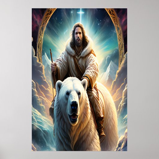 (AI Generated) Jesus op een polair beer Poster (Voorkant)