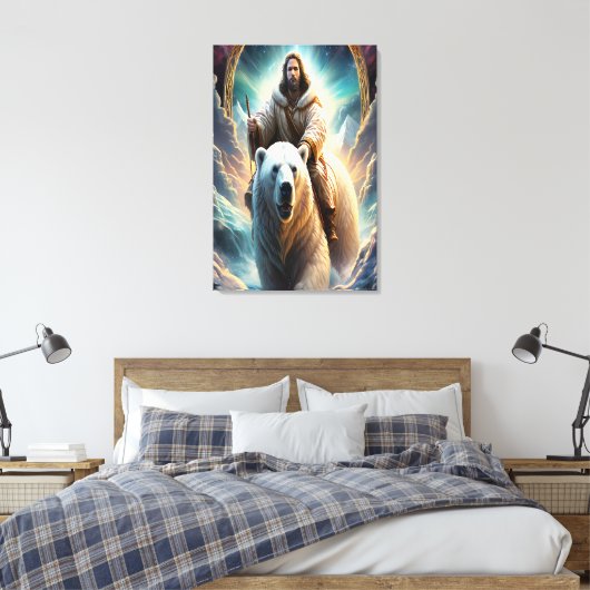 (AI Generated) Jesus op een polair beer Poster Canvas Afdruk (Insitu (Slaapkamer))