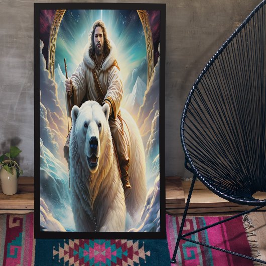 (AI Generated) Jesus op een polair beer Poster Canvas Afdruk