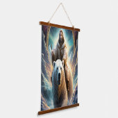 (AI Generated) Jesus op een polair beer Poster Hangend Wandkleed (Gebogen)