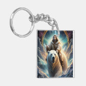 (AI Generated) Jesus op een polair beer Sleutelhanger (Voorkant Links)