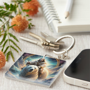 (AI Generated) Jesus op een polair beer Sleutelhanger