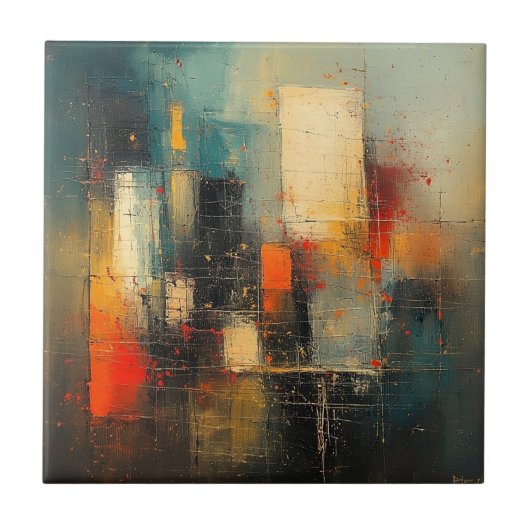 AI genereerde abstracte en veerkrachtige stad Tegeltje (Voorkant)