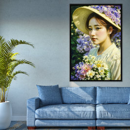 AI genereerde een mooi bloemig vrouw kunst portret Poster