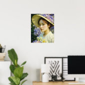 AI genereerde een mooi bloemig vrouw kunst portret Poster (Thuiskantoor)