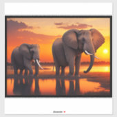 AI genereerde kunst, Twee olifanten bij zonsonderg Sticker (Vel)