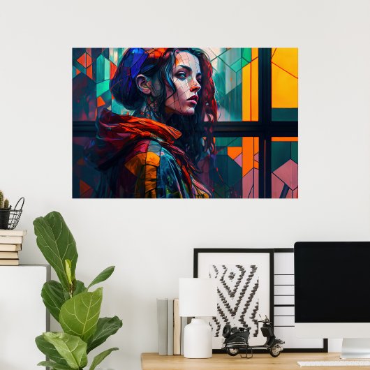 Ai Genereerde mooie vrouw als moderne kunst Poster (Thuiskantoor)