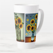 AI genereerde zonnebloemen in vazen Latte Mok (Rechterhoek)