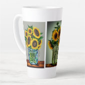 AI genereerde zonnebloemen in vazen Latte Mok (Linkerhoek)