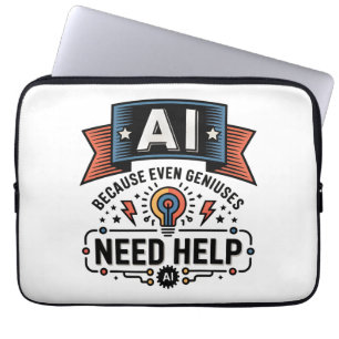 AI Geniaal Humor Tech Citaat Design Laptop Sleeve
