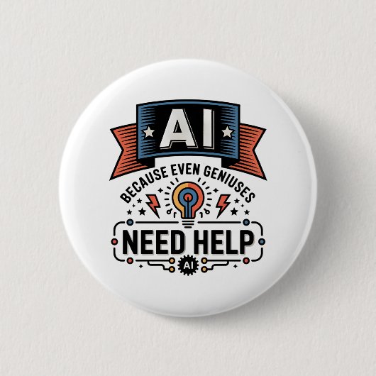AI Geniaal Humor Tech Citaat Design Ronde Button 5,7 Cm (Voorkant)