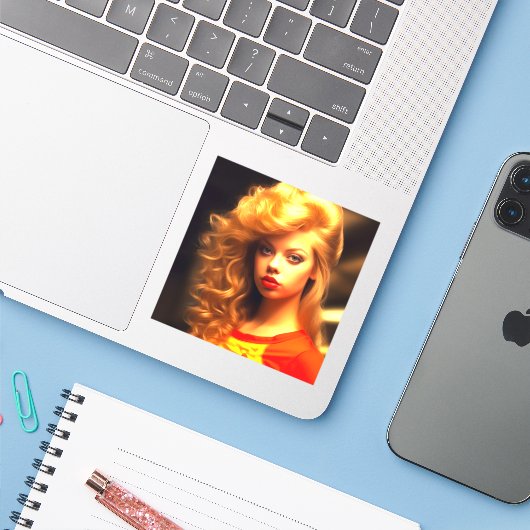 AI Girl Sticker (Laptop met iPhone)
