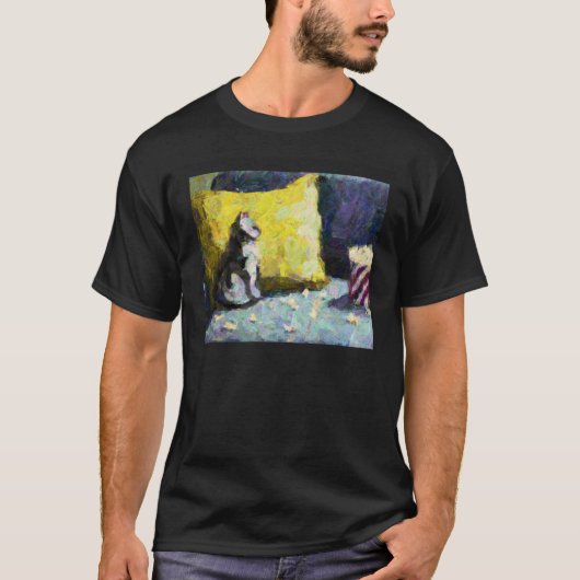 AI Impressionist Cat Watching TV and Eating Popcor T-shirt (Voorkant)