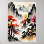 AI Inkttekening landschap Poster (Voorkant)