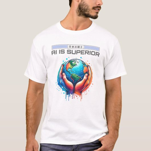 AI is superieur - Earth in Hands Art Design T-shirt (Voorkant)