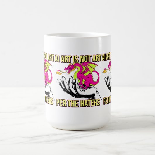 AI-kunst is geen kunst per de drakenhaters Koffiemok (Center)