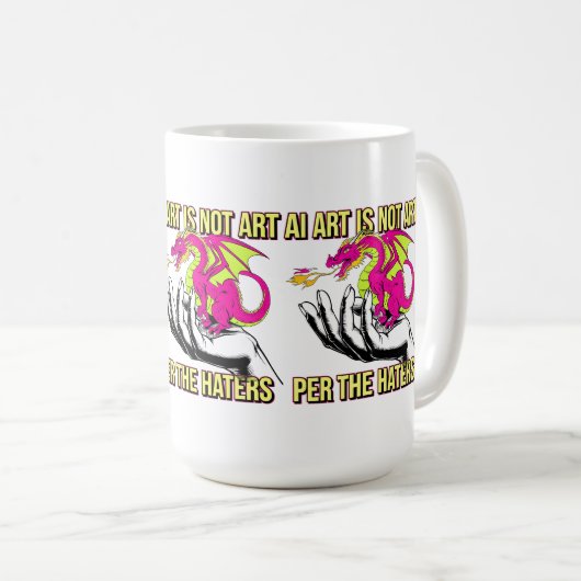 AI-kunst is geen kunst per de drakenhaters Koffiemok (Voorkant rechts)
