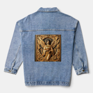 AI Mooie houtbewerkte engel Denim Jacket