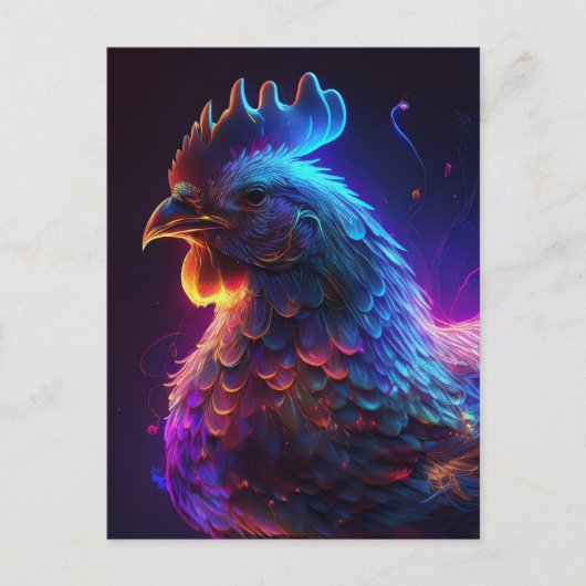 AI Neon Chicken Briefkaart (Voorkant)