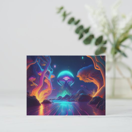 AI Neon Trees Briefkaart (Staand voorkant)