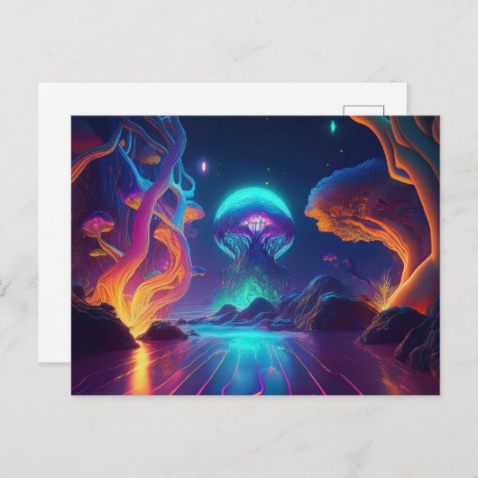 AI Neon Trees Briefkaart (Voorkant / Achterkant)