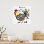 AI Nursery Art Folk Art Style kip en ei Poster (Keuken)
