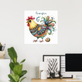 AI Nursery Art Folk Art Style kip en ei Poster (Thuiskantoor)