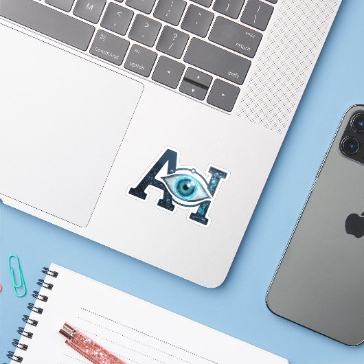 AI-oog Sticker (Laptop met iPhone)