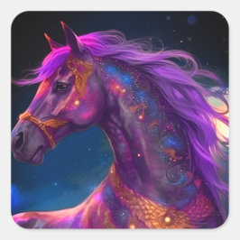 AI Paarse Paard Vierkante Sticker